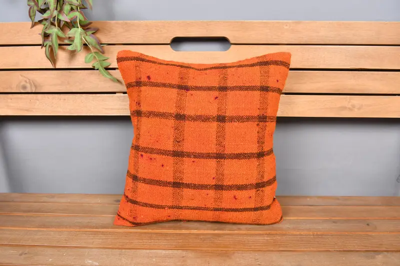 16x16 Orange Cushion Cover, Vintage Pillow, Boho Throw Cushion Case, Pillow, Vintage Throw Pillow Cover, Antique Pillows, Turkish Kilim Pillow - 6