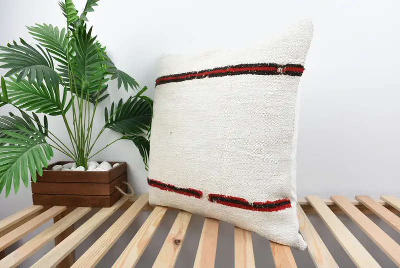 Boho Pillow Sham Cover, 24x24 White Cushion Case, Kilim Pillow Cover, Pillow Case, Traditional Pillow Case, Vintage Kilim Pillow - 5