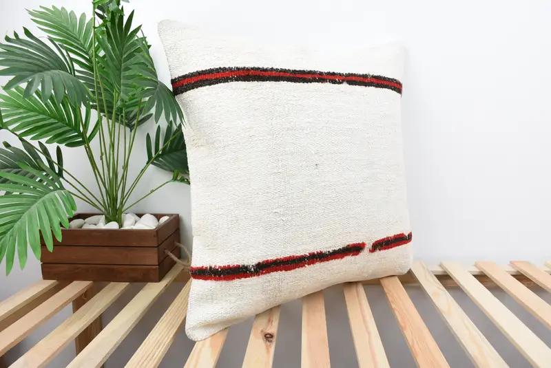 Boho Pillow Sham Cover, 24x24 White Cushion Case, Kilim Pillow Cover, Pillow Case, Traditional Pillow Case, Vintage Kilim Pillow - 4