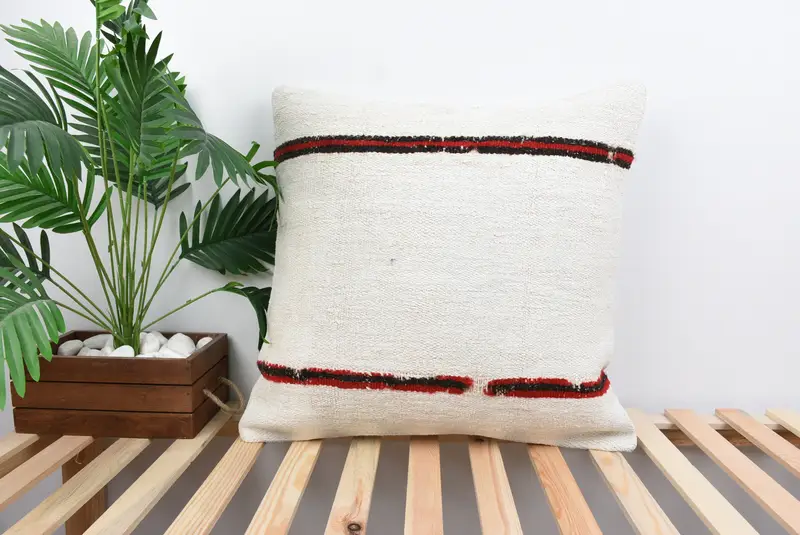 Boho Pillow Sham Cover, 24x24 White Cushion Case, Kilim Pillow Cover, Pillow Case, Traditional Pillow Case, Vintage Kilim Pillow - 1