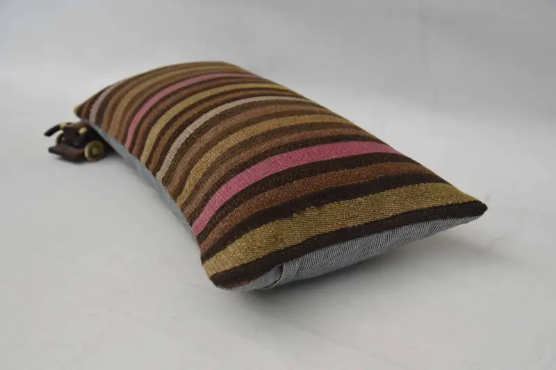 Living Room Throw Cushion Case, Cushion Case, Ikat Cushion, Pillow for Couch, Neutral Cushion, Boho Pillow, Kilim Pillow, 12x24 Brown Cushion Case - 6