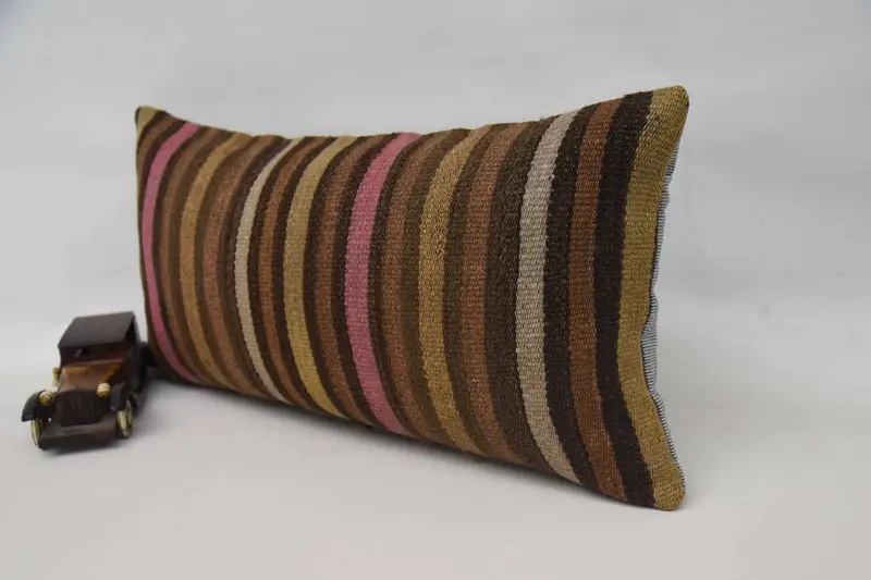 Living Room Throw Cushion Case, Cushion Case, Ikat Cushion, Pillow for Couch, Neutral Cushion, Boho Pillow, Kilim Pillow, 12x24 Brown Cushion Case - 3