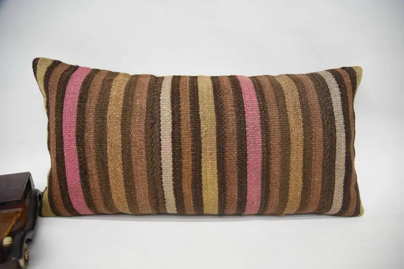 Living Room Throw Cushion Case, Cushion Case, Ikat Cushion, Pillow for Couch, Neutral Cushion, Boho Pillow, Kilim Pillow, 12x24 Brown Cushion Case - 1