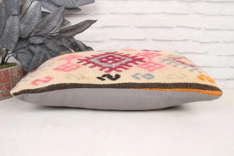 Throw Kilim Pillow, Meditation Pillow Sham, Turkish Kilim Pillow, Kilim Pillow Cover, Pillow Case, 12x24 Pink Pillow Cover, Boho Throw Pillow Case - 5