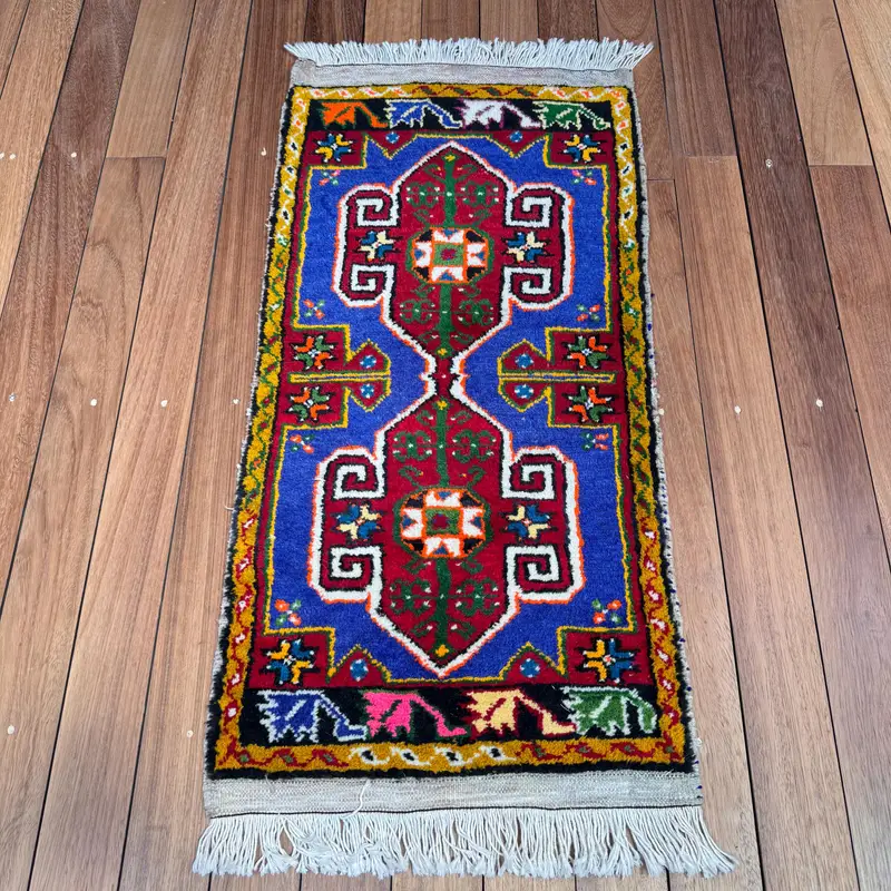 Vintage 1.7x3.3 ft Rug, Small Turkish Rug, Blue Red Ombré Rug - 1