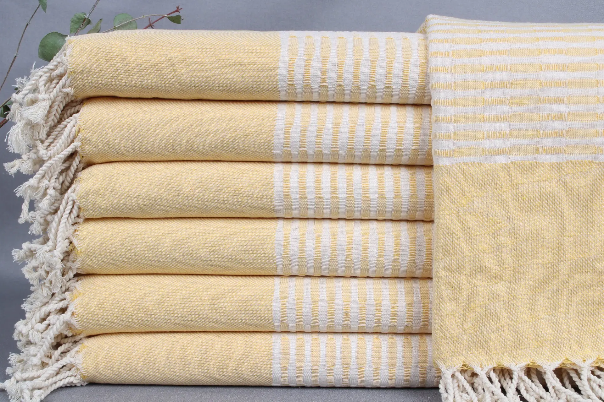 Oversized Turkish Towel Custom Raw Yellow Geometric, 40x75 Inches - 1