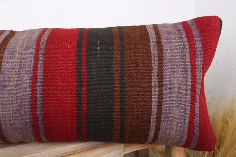 12x36 Red Cushion Case, Kilim Cushion Sham, Ethnical Kilim Rug Pillow, Boho Pillow Sham Cover, Crochet Pattern Cushion Case, Pillow Case - 5