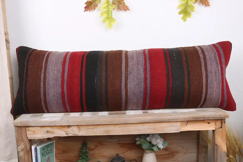 12x36 Red Cushion Case, Kilim Cushion Sham, Ethnical Kilim Rug Pillow, Boho Pillow Sham Cover, Crochet Pattern Cushion Case, Pillow Case - 2