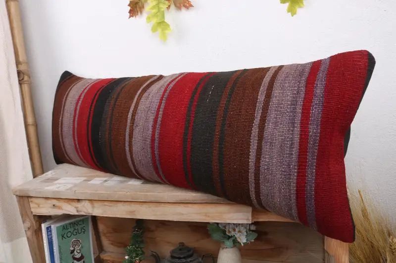 12x36 Red Cushion Case, Kilim Cushion Sham, Ethnical Kilim Rug Pillow, Boho Pillow Sham Cover, Crochet Pattern Cushion Case, Pillow Case - 4