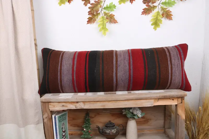 12x36 Red Cushion Case, Kilim Cushion Sham, Ethnical Kilim Rug Pillow, Boho Pillow Sham Cover, Crochet Pattern Cushion Case, Pillow Case - 1