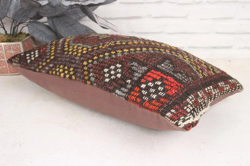 Retro Throw Pillow, Boho Pillow Sham Cover, Vintage Kilim Pillow, 12x20 Red Pillow Cover, Patio Cushion, Pillow, Outdoor Pillow, Boho Pillow - 6