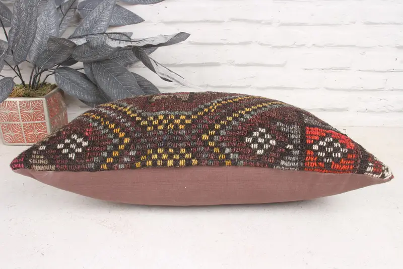 Retro Throw Pillow, Boho Pillow Sham Cover, Vintage Kilim Pillow, 12x20 Red Pillow Cover, Patio Cushion, Pillow, Outdoor Pillow, Boho Pillow - 5