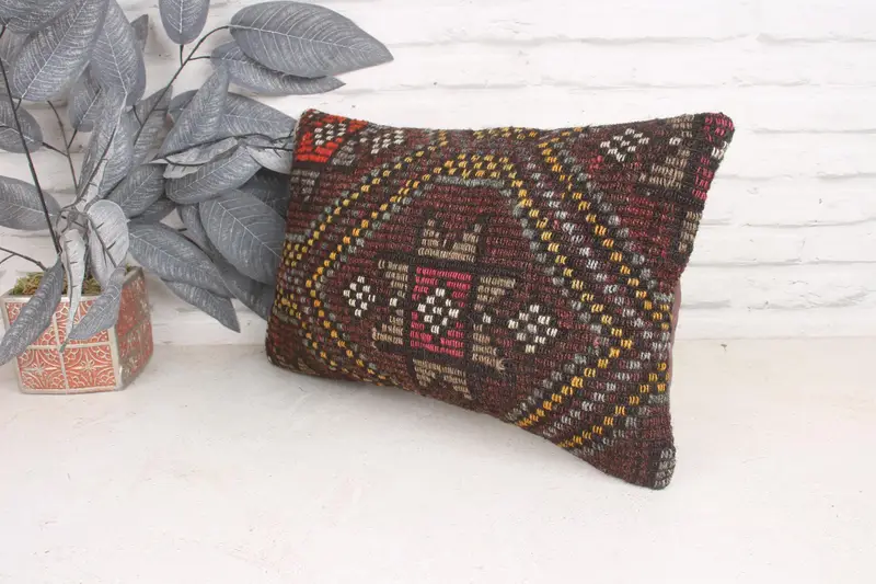 Retro Throw Pillow, Boho Pillow Sham Cover, Vintage Kilim Pillow, 12x20 Red Pillow Cover, Patio Cushion, Pillow, Outdoor Pillow, Boho Pillow - 4