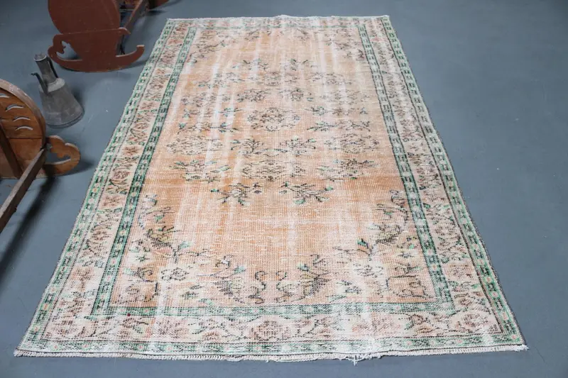 トルコ製 Oushak ラージ ラグ 155x247cm ヴィンテージ ブラウン ストライプ ウール ラグ - 1