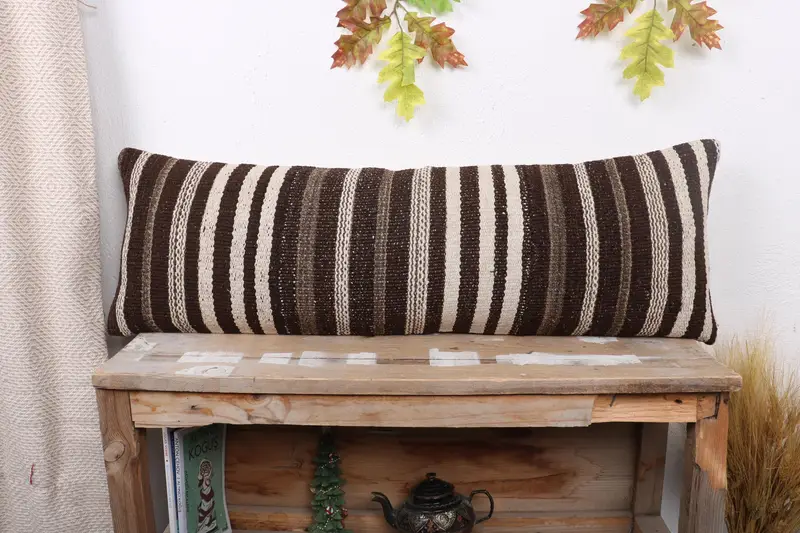Armchair Pillow Cover, Kilim Pillow, Pillow, Boho Pillow Sham Cover, Home Decor Pillow, Custom Pillow Cover, 12x36 Brown Pillow Case - 1