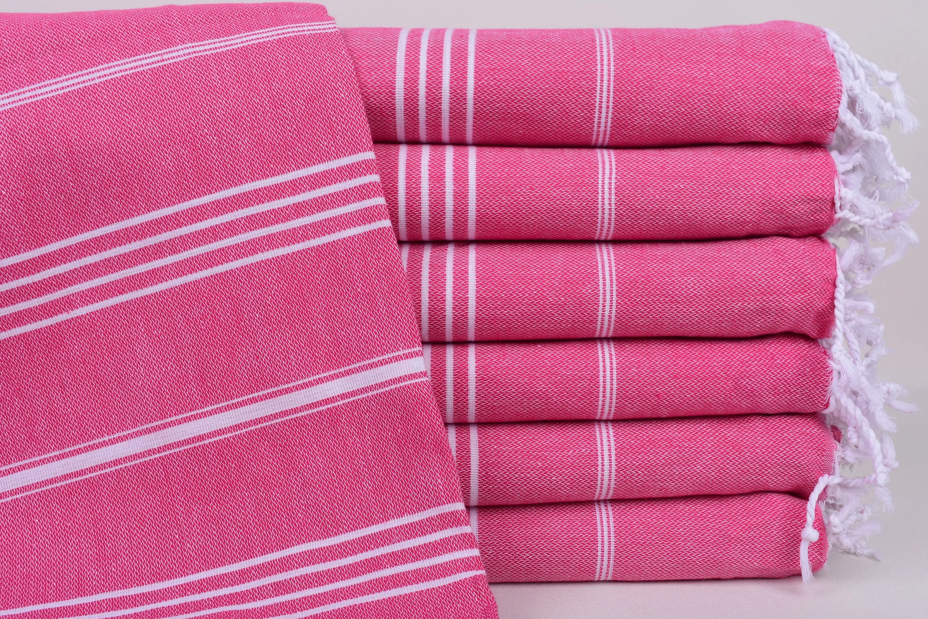 Embroidered Beach Towel Turkish Cotton Pink Stripes, 70x40 Inches - 1
