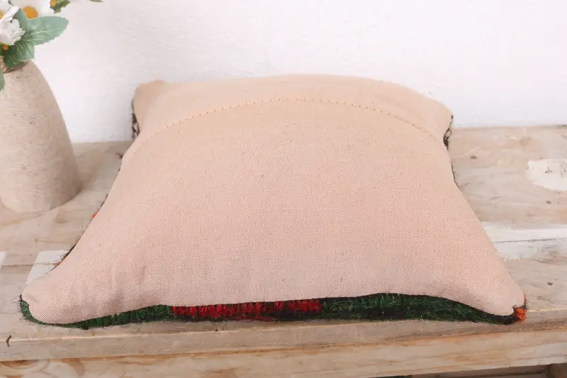 Turkish Pillow, Bolster Throw Cushion, 12x12 Orange Cushion Cover, Ethnical Kilim Rug Pillow, Vintage Kilim Pillow, Pillow Case - 7