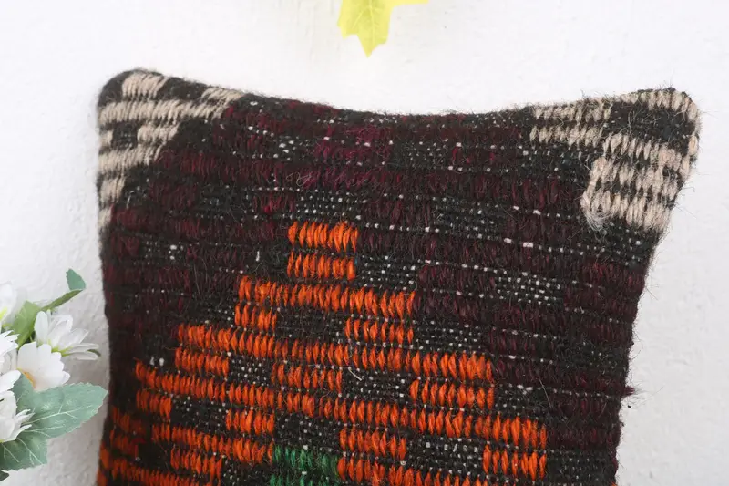 Turkish Pillow, Bolster Throw Cushion, 12x12 Orange Cushion Cover, Ethnical Kilim Rug Pillow, Vintage Kilim Pillow, Pillow Case - 5