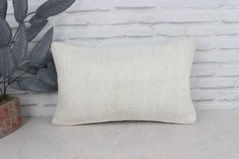 Handmade Kilim Cushion, 12x20 White Pillow Case, Pillow Sham, Antique Pillows, Pillow for Sofa, Ethnic Throw Cushion - 1