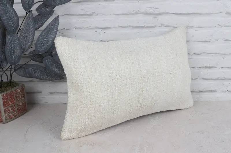 Handmade Kilim Cushion, 12x20 White Pillow Case, Pillow Sham, Antique Pillows, Pillow for Sofa, Ethnic Throw Cushion - 3
