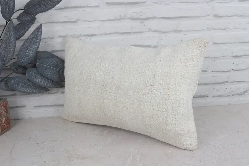 Handmade Kilim Cushion, 12x20 White Pillow Case, Pillow Sham, Antique Pillows, Pillow for Sofa, Ethnic Throw Cushion - 4