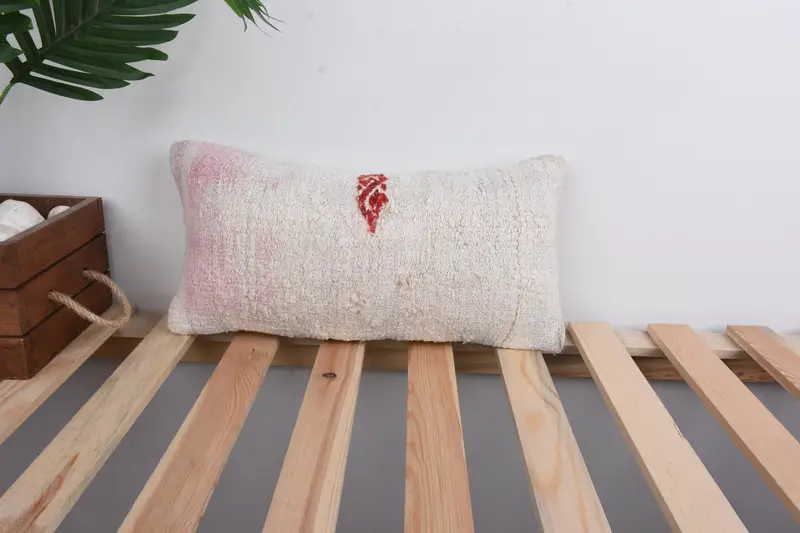 Kilim Cushion Sham, Vintage Pillow, 8x16 Beige Cushion Cover, Art Deco Pillow, Cushion, Antique Pillows, Living Room Throw Pillow Sham - 1