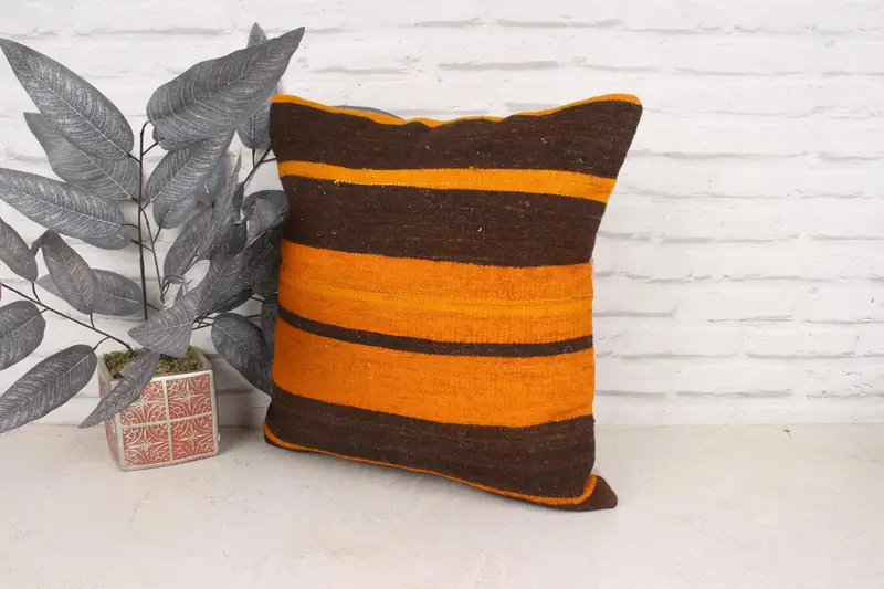 Vintage Kilim Pillow, Gift Pillow, 18x18 Brown Cushion Case, Rustic Cushion Cover, Cushion, Home Decor Pillow, Living Room Throw Pillow Case - 5