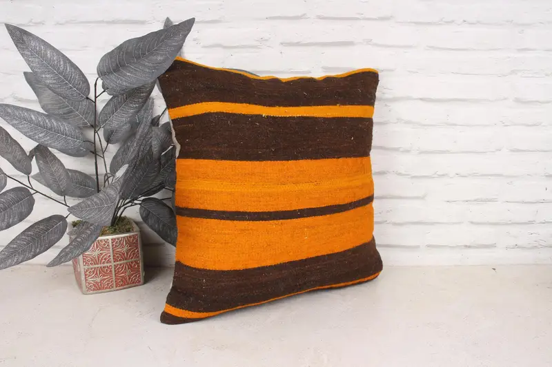 Vintage Kilim Pillow, Gift Pillow, 18x18 Brown Cushion Case, Rustic Cushion Cover, Cushion, Home Decor Pillow, Living Room Throw Pillow Case - 3