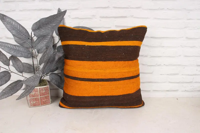 Vintage Kilim Pillow, Gift Pillow, 18x18 Brown Cushion Case, Rustic Cushion Cover, Cushion, Home Decor Pillow, Living Room Throw Pillow Case - 1