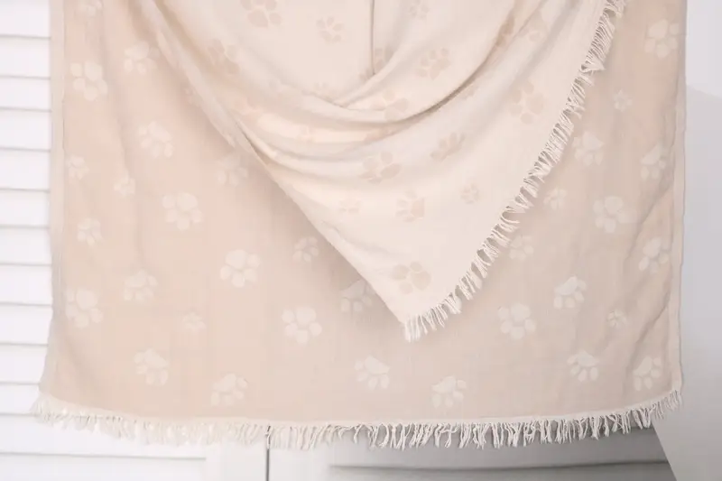 Housewarming Gift Paw Design Beige Cotton Towel, 36x71 Inches