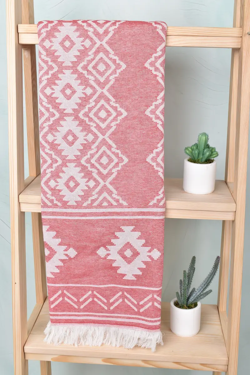 74x40 Cotton Geometric Towel, Grandma Gift, Cotton towel, Luxury Turkish beach towel with fringe, Lightweight Turkish towel, Turkish towel - 1