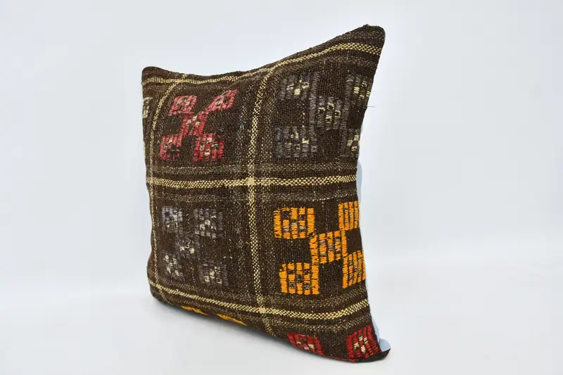 Boho Pillow Sham Cover, Boho Pillow, Vintage Kilim Throw Pillow, Outdoor Throw Pillow, 20x20 Brown Cushion Cover, Pillow Cover - 4