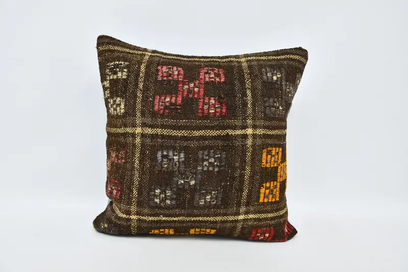 Boho Pillow Sham Cover, Boho Pillow, Vintage Kilim Throw Pillow, Outdoor Throw Pillow, 20x20 Brown Cushion Cover, Pillow Cover - 1