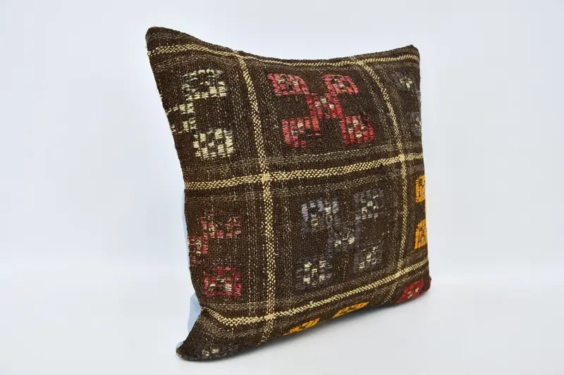 Boho Pillow Sham Cover, Boho Pillow, Vintage Kilim Throw Pillow, Outdoor Throw Pillow, 20x20 Brown Cushion Cover, Pillow Cover - 3