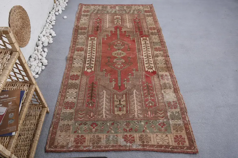 El Yapımı 0,3x0,6 ft Kırmızı İran Halısı, Benzersiz Zanaatkar Dekor