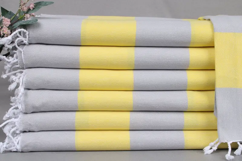Personalized Embroidered Beach Towel Yellow-Gray Stripes, 40x71 Inches