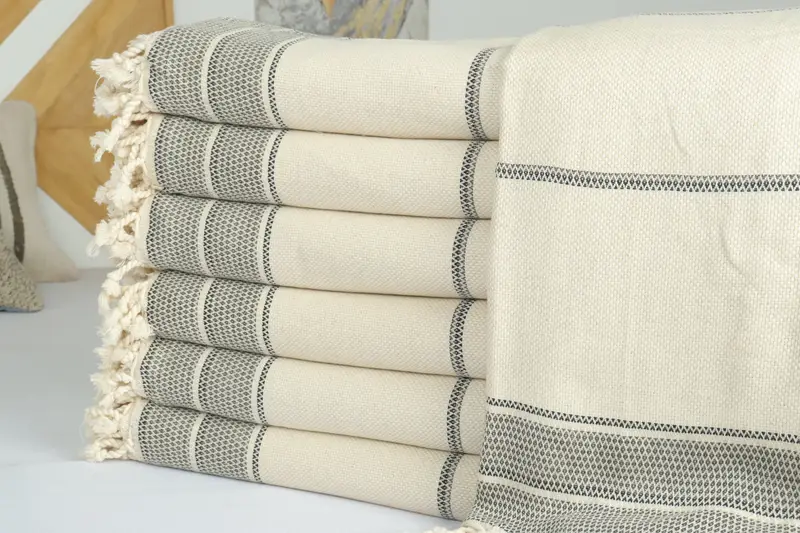 Shower Curtain, Bridal Shower Gift, Monogram Blanket, Bride Gift, Organic Throw, 104x96 Cotton Striped Towel, Throw Blanket, Turkish Beach Blanket - 2