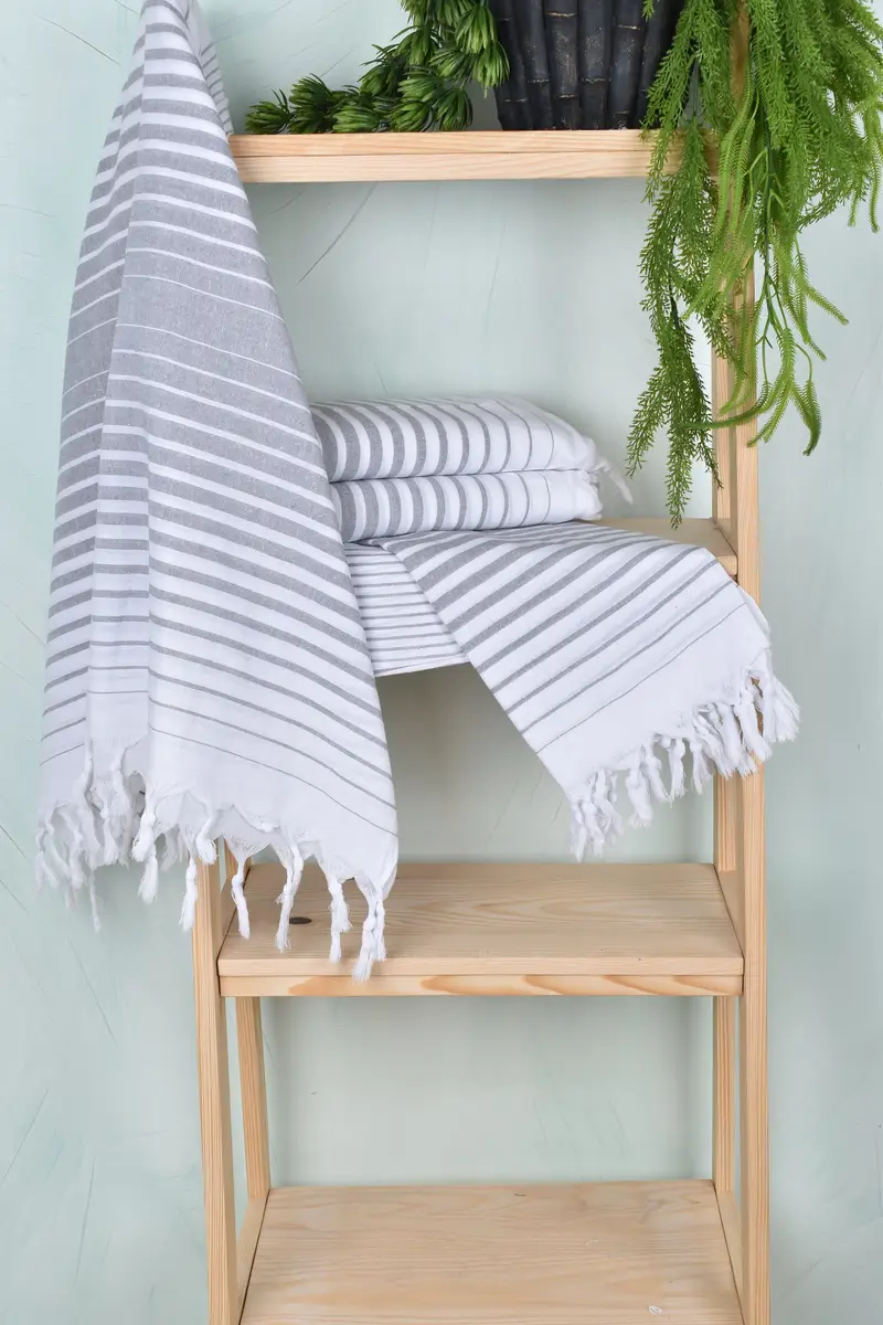 Gray Cotton Towel Striped Boyfriend Gift, 36x67 Inches