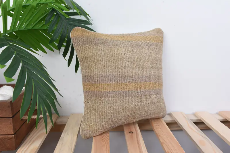 Pillow Cover, 12x12 Beige Pillow Sham, Home Decor Pillow, Square Throw Pillow Sham, Handmade Kilim Cushion, Turkish Kilim Pillow, Luxury Pillow - 4