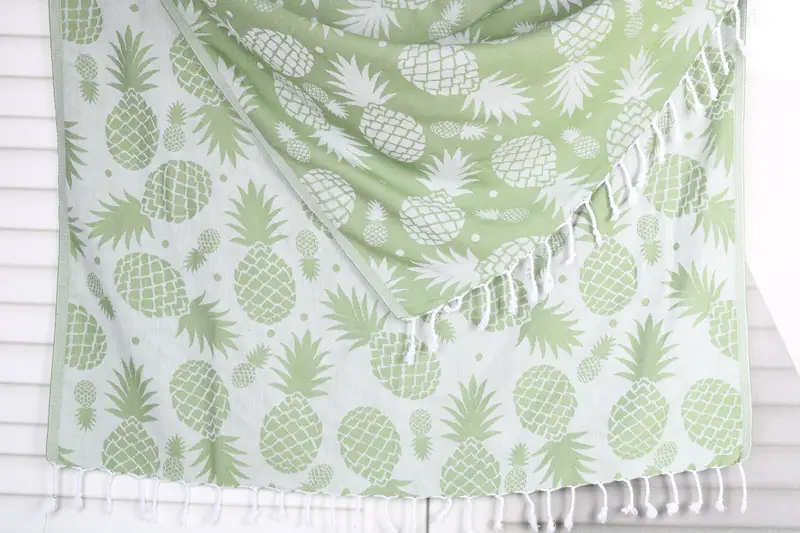 Beach Size Towel Khaki Green Pineapple Patterned Towel, 36x71 Inches