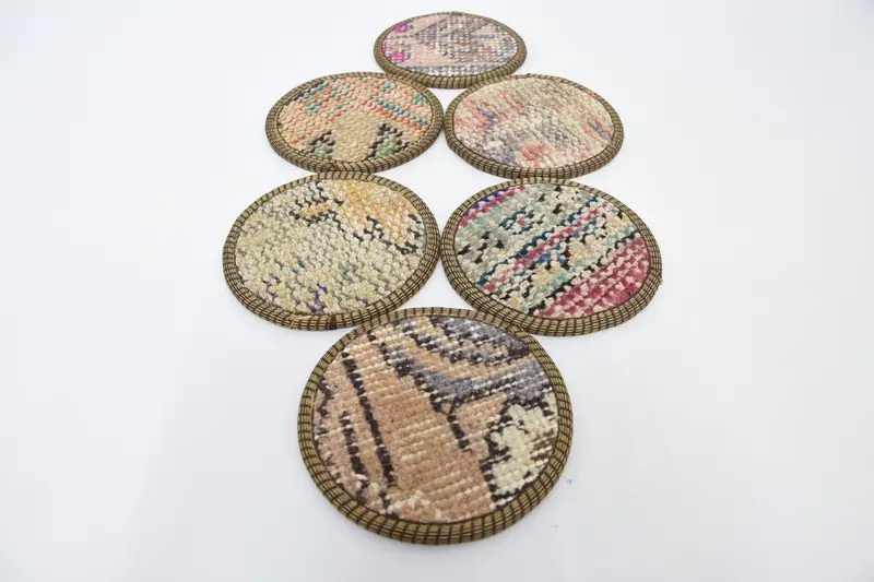 Posavasos Kilim antideslizante en color naranja y verde, posavasos de alfombra tejida