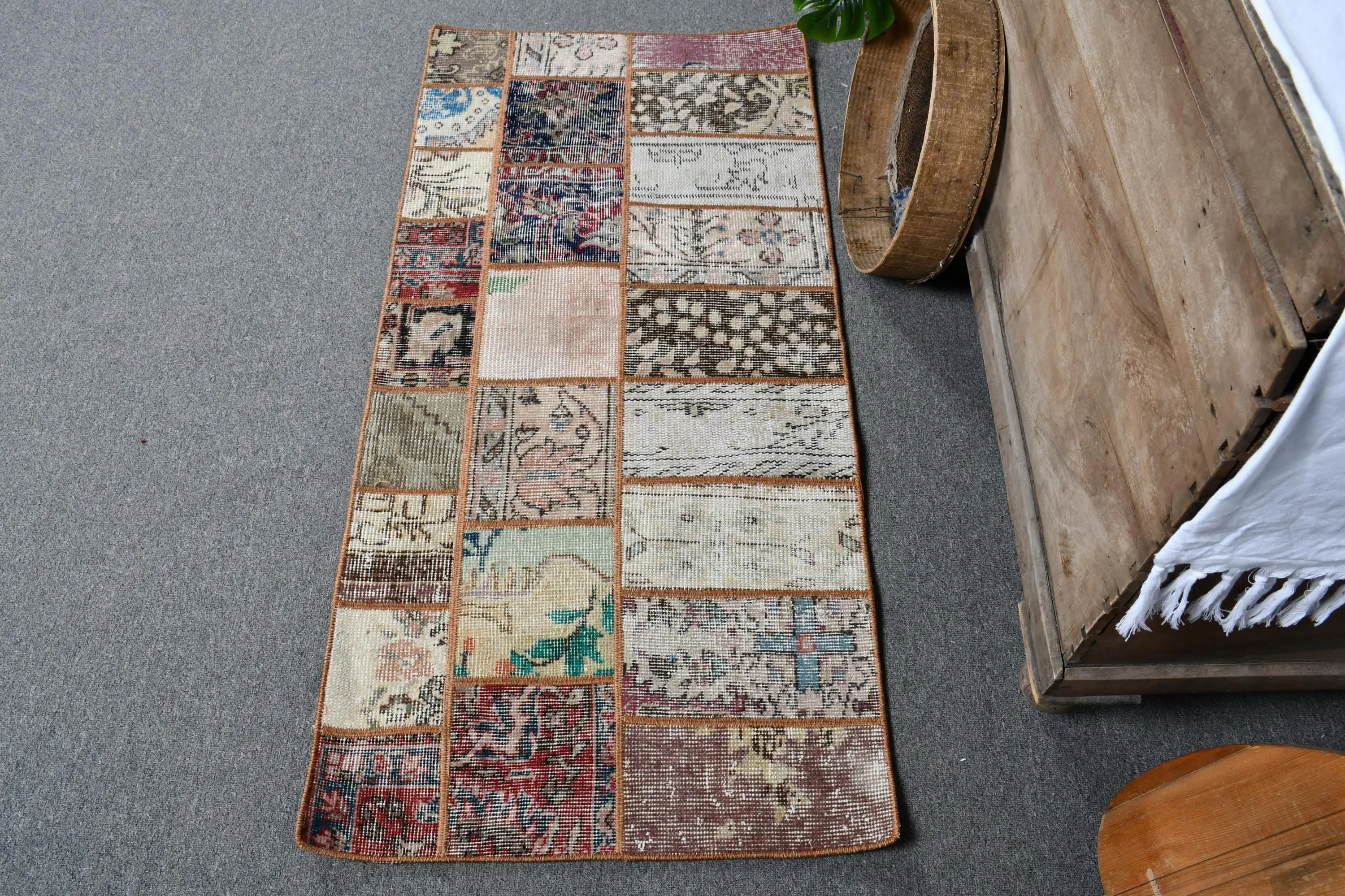 Vintage 2x4.4 ft Rug, Small Turkish Rug, Brown Animal Print Wool Rug - 1