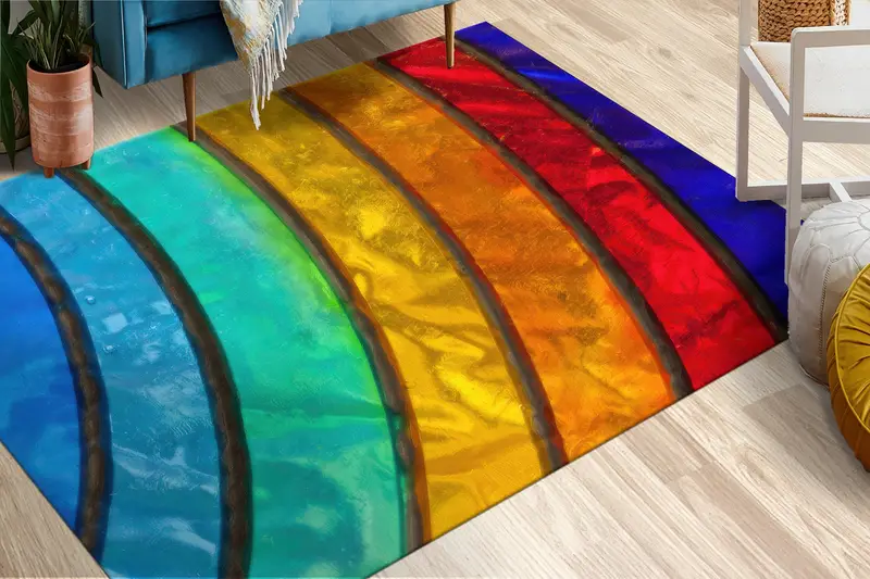 Eleganter bedruckter Teppich: trendiges, farbenfrohes, abstraktes Design