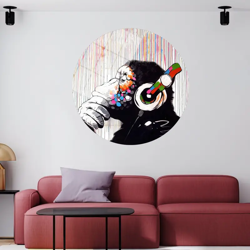 Vibrant Monkey Canvas: Abstract, Graffiti, Music Lover Art Print