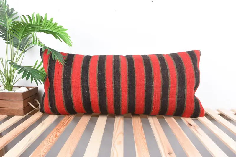 16x36 Red Pillow Case, Turkish Kilim Pillow, Muted Cushion Cover, Pillow Cover, Ottoman Cushion Case, Home Decor Pillow, Ethnical Kilim Rug Pillow - 1