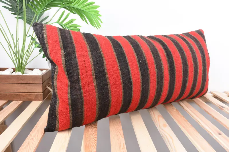 16x36 Red Pillow Case, Turkish Kilim Pillow, Muted Cushion Cover, Pillow Cover, Ottoman Cushion Case, Home Decor Pillow, Ethnical Kilim Rug Pillow - 4