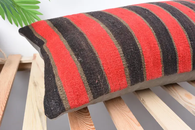 16x36 Red Pillow Case, Turkish Kilim Pillow, Muted Cushion Cover, Pillow Cover, Ottoman Cushion Case, Home Decor Pillow, Ethnical Kilim Rug Pillow - 6