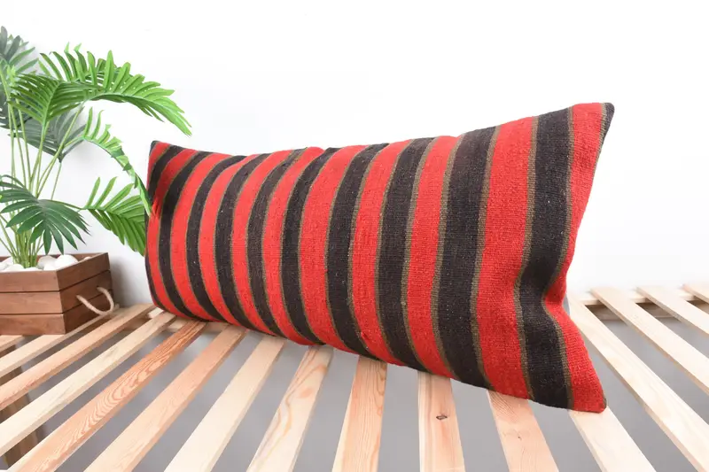 16x36 Red Pillow Case, Turkish Kilim Pillow, Muted Cushion Cover, Pillow Cover, Ottoman Cushion Case, Home Decor Pillow, Ethnical Kilim Rug Pillow - 5