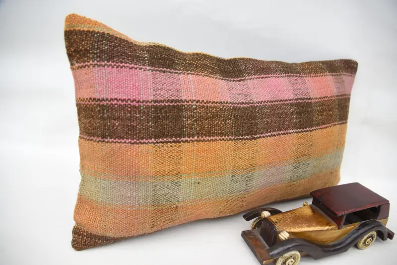 Patio Cushion Cover, Vintage Pillow, Gift Pillow, Boho Pillow, 12x20 Orange Pillow Cover, Morroccon Kilim Cushion Pillow Cover, Pillow Case - 2