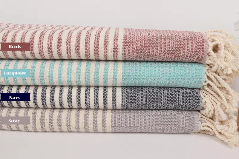 Bridal Shower Favors, Handmade Turkish Towel, Scarf Towel, Turkish Towel USA, Sand-free towel, Boyfriend Christmas Gift, 68x40 Cotton Striped Towel - 1